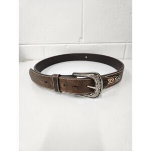 Cody James Men's Leather Southwestern Concho Belt With Lace Detail, Sz 38, Brown